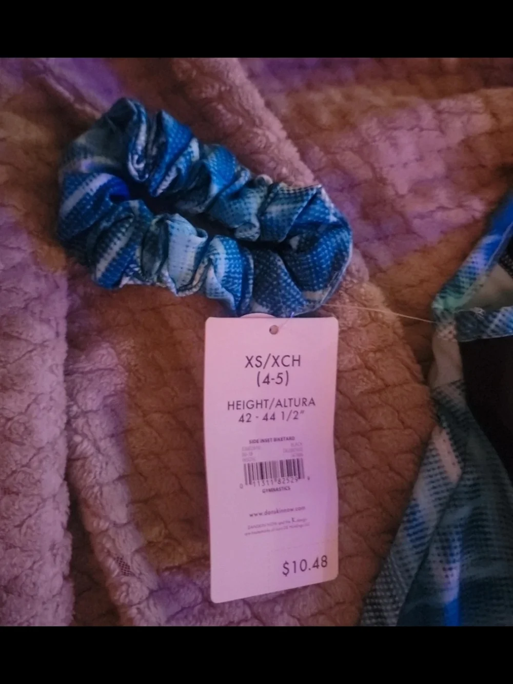 Danskin Black and Blue Athletic One-Piece Gymnastic Outfit with Scrunchie Sizexs